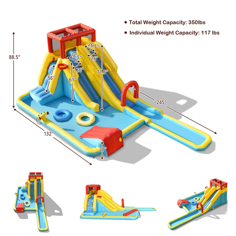 Inflatable Dual Slide Water Park Climbing Bouncer with 735W Air Blower