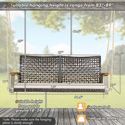 2-Person Rattan Hanging Porch Swing Chair