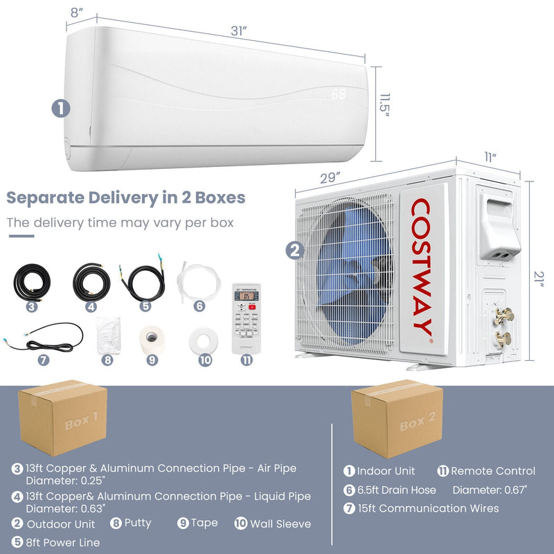 12000BTU Mini Split Inverter Air Conditioner and Ductless Heater with 5 Operation Modes