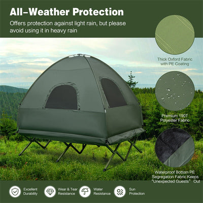 5-in-1 Tent Cot Portable 2-Person Camping Tent Combo with Awning Air Mattress Sleeping Bag for Hiking Picnic