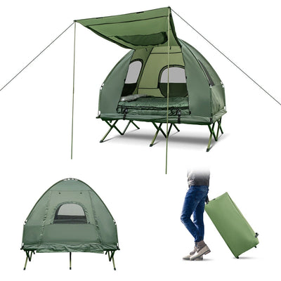 5-in-1 Tent Cot Portable 2-Person Camping Tent Combo with Awning Air Mattress Sleeping Bag for Hiking Picnic