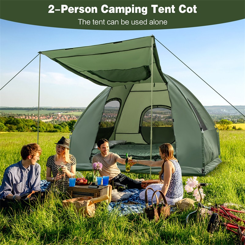 5-in-1 Tent Cot Portable 2-Person Camping Tent Combo with Awning Air Mattress Sleeping Bag for Hiking Picnic