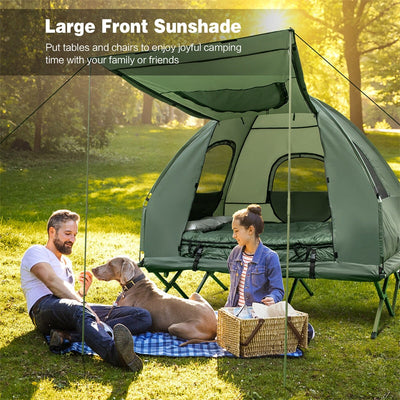 5-in-1 Tent Cot Portable 2-Person Camping Tent Combo with Awning Air Mattress Sleeping Bag for Hiking Picnic