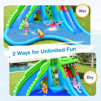 Crocodile Water Slides with Bouncy Pool and Climbing Wall