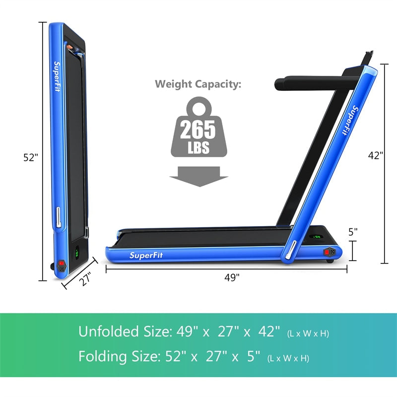 2 in 1 Folding Electric Treadmill 2.25HP Superfit Under Desk Treadmill