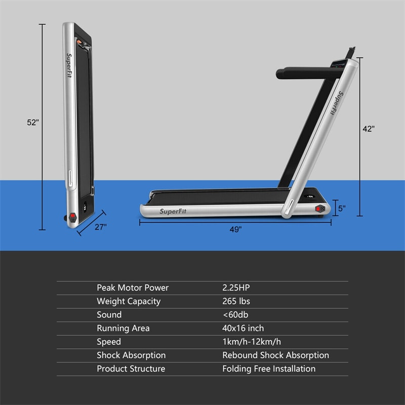 2 in 1 Folding Treadmill Electric Motorized Health Fitness