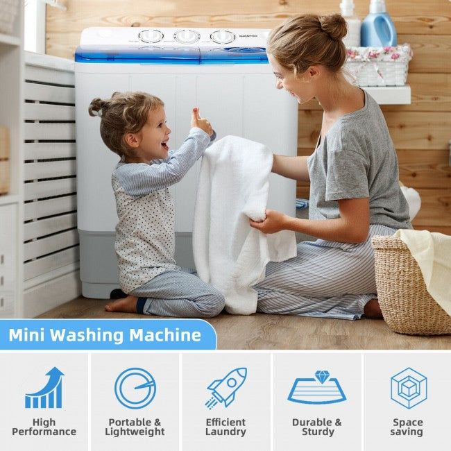 2 in 1 Twin Tub Portable Washing Machine and Dryer Combo Compact Laundry Washer with Control Knobs