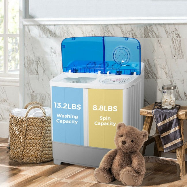 2 in 1 Twin Tub Portable Washing Machine and Dryer Combo Compact Laundry Washer with Control Knobs