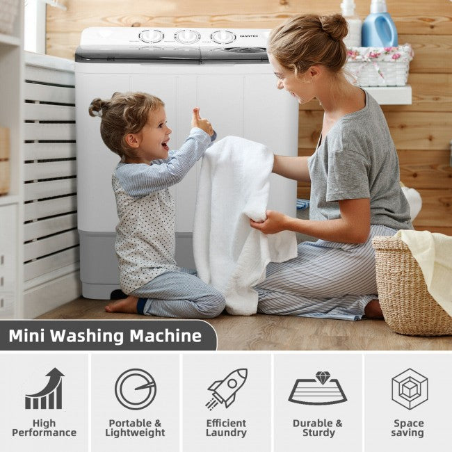 2 in 1 Twin Tub Portable Washing Machine and Dryer Combo Compact Laundry Washer with Control Knobs