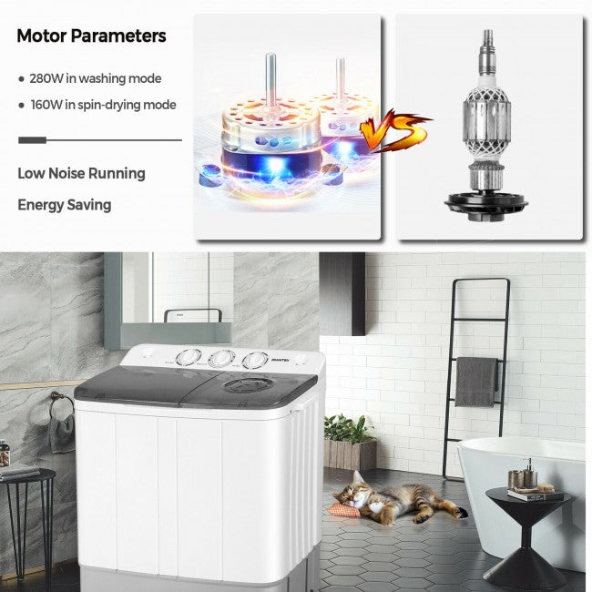 2 in 1 Twin Tub Portable Washing Machine and Dryer Combo Compact Laundry Washer with Control Knobs