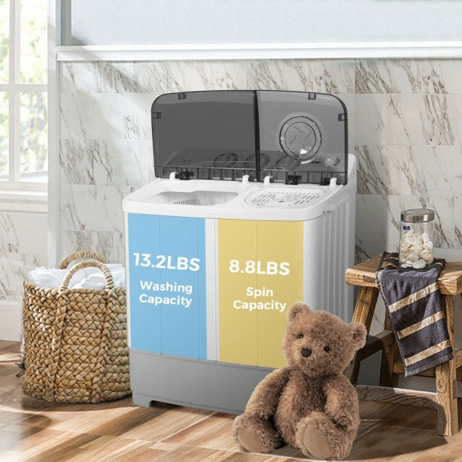 2 in 1 Twin Tub Portable Washing Machine and Dryer Combo Compact Laundry Washer with Control Knobs