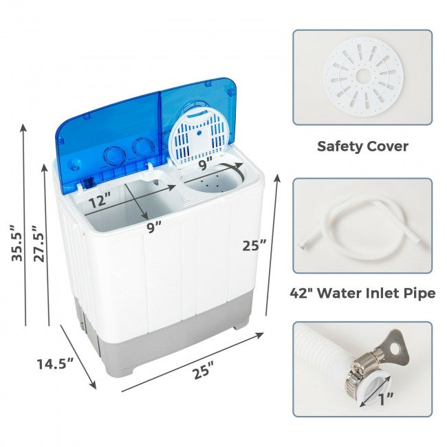 2 in 1 Portable 22lbs Capacity Washing Machine with Timer Control Gray