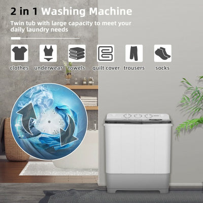 2 in 1 Twin Tub Portable Washing Machine and Dryer Combo Compact Laundry Washer with Control Knobs
