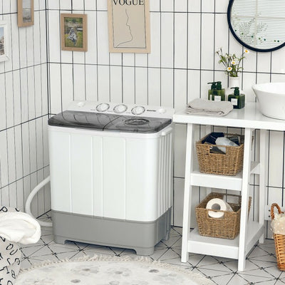 2 in 1 Twin Tub Portable Washing Machine and Dryer Combo Compact Laundry Washer with Control Knobs