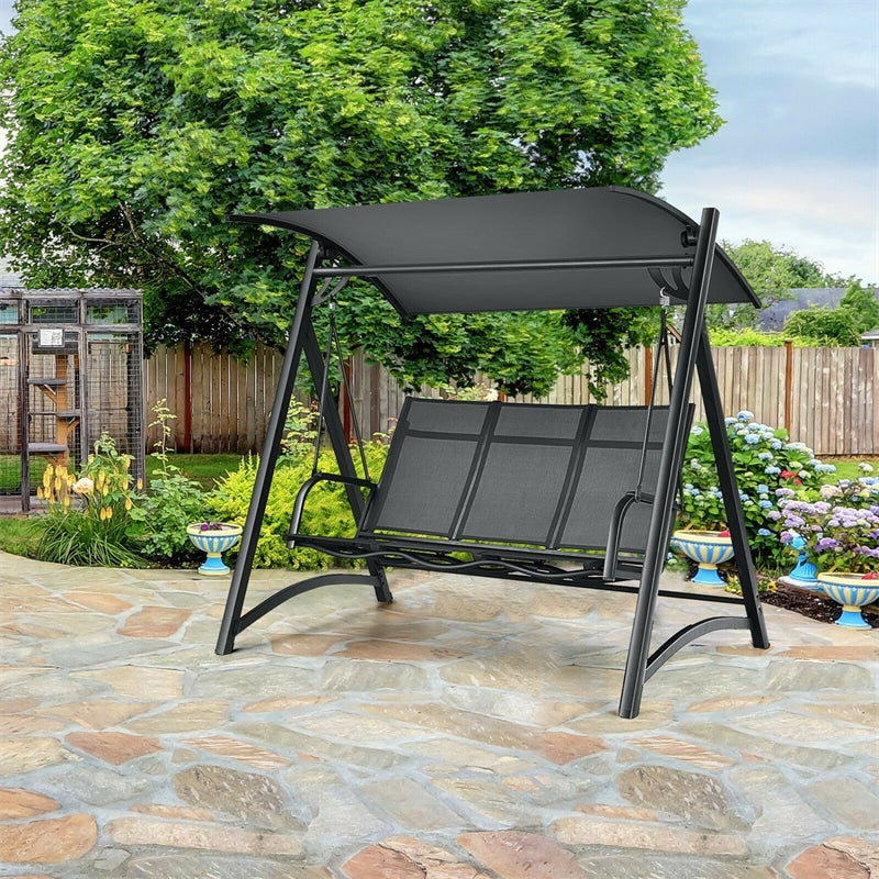 3 Person Outdoor Porch Swing Chair with Adjustable Tilt Canopy and Comfortable Bench Style Seat