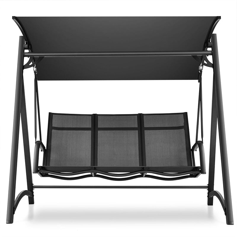 3 Person Outdoor Porch Swing Chair with Adjustable Tilt Canopy and Comfortable Bench Style Seat