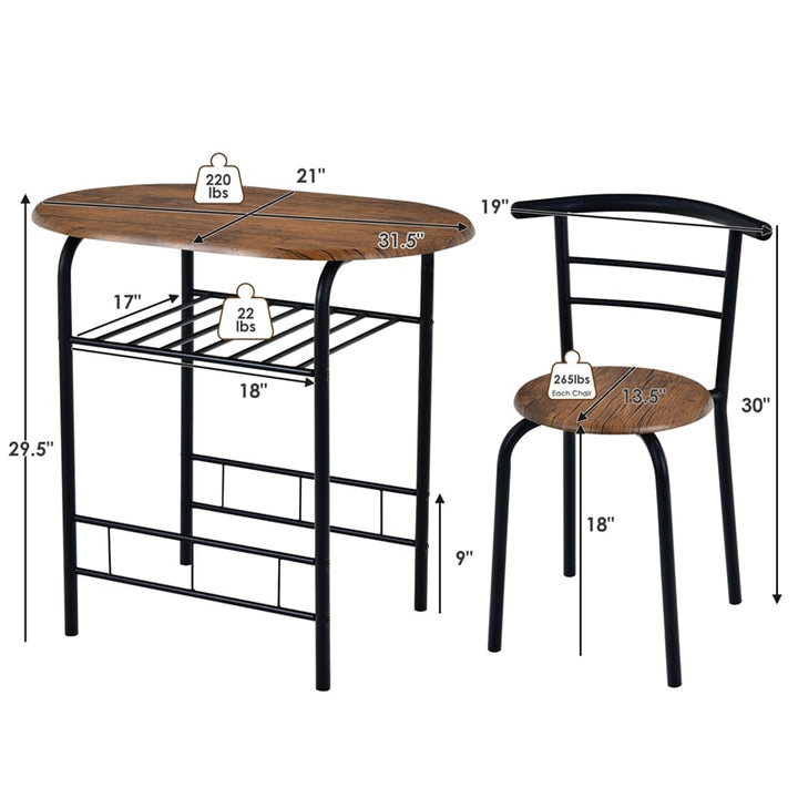 3 Pieces Space-Saver Dining Table Set Bistro Set with Shelf Storage and 2 Chairs