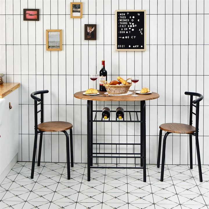 3 Pieces Space-Saver Dining Table Set Bistro Set with Shelf Storage and 2 Chairs