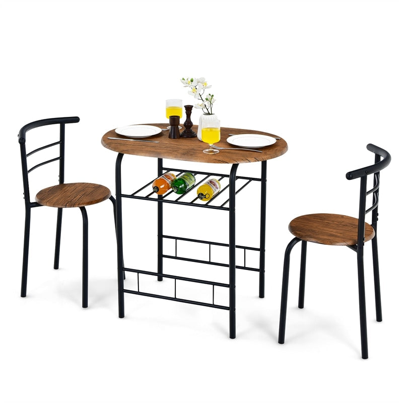 3 Pieces Space-Saver Dining Table Set Bistro Set with Shelf Storage and 2 Chairs