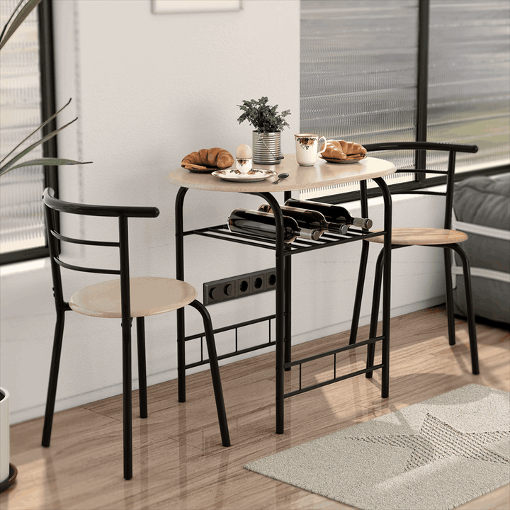 3 Pieces Space-Saver Dining Table Set Bistro Set with Shelf Storage and 2 Chairs