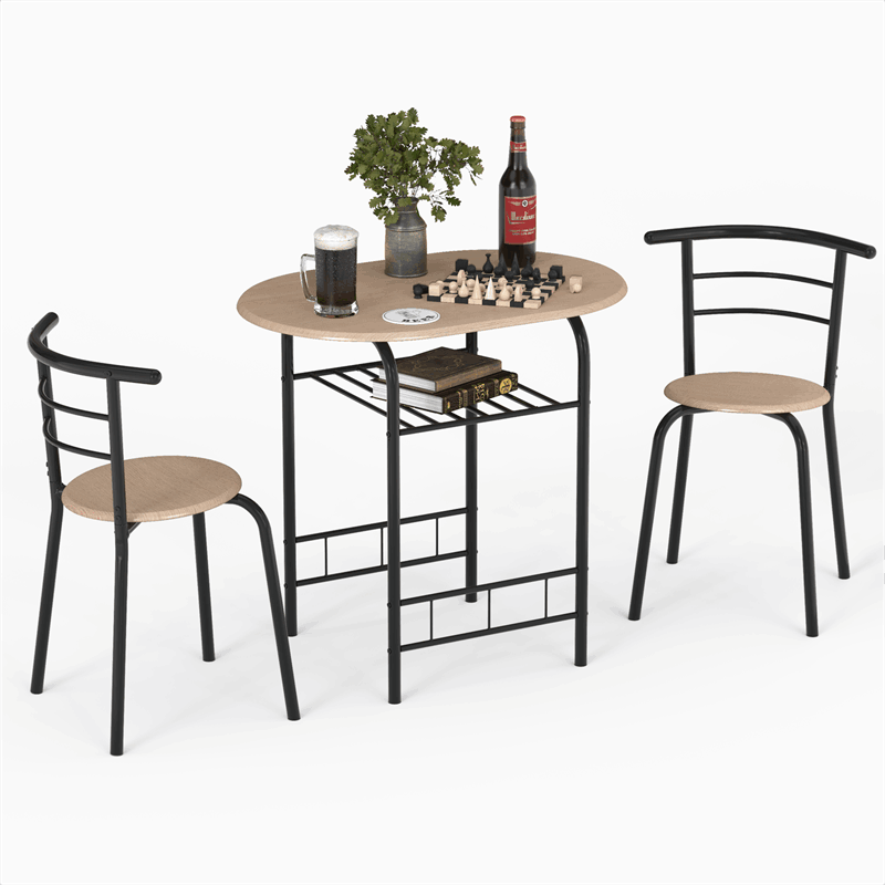 3 Pieces Space-Saver Dining Table Set Bistro Set with Shelf Storage and 2 Chairs