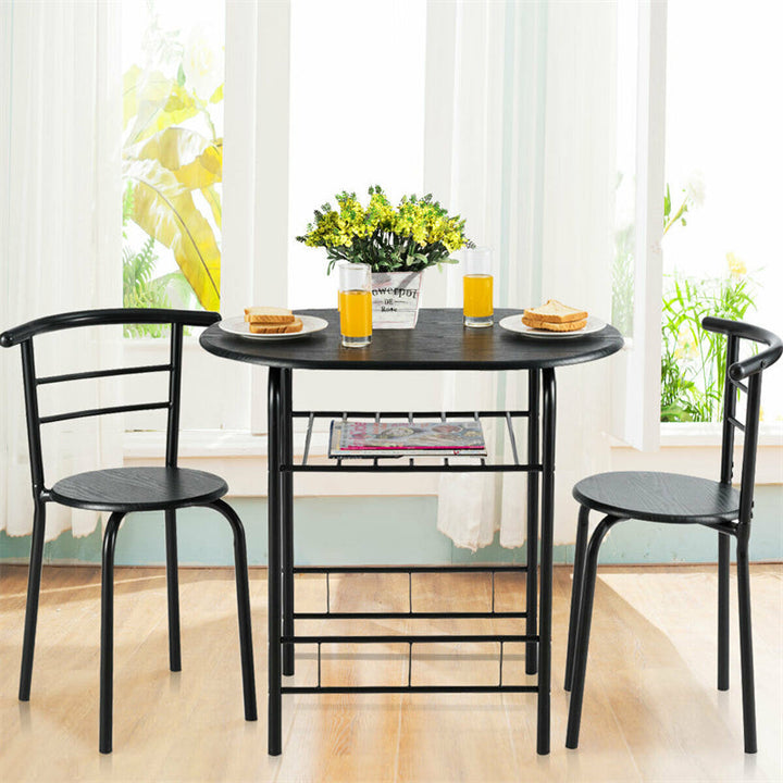 3 Pieces Space-Saver Dining Table Set Bistro Set with Shelf Storage and 2 Chairs