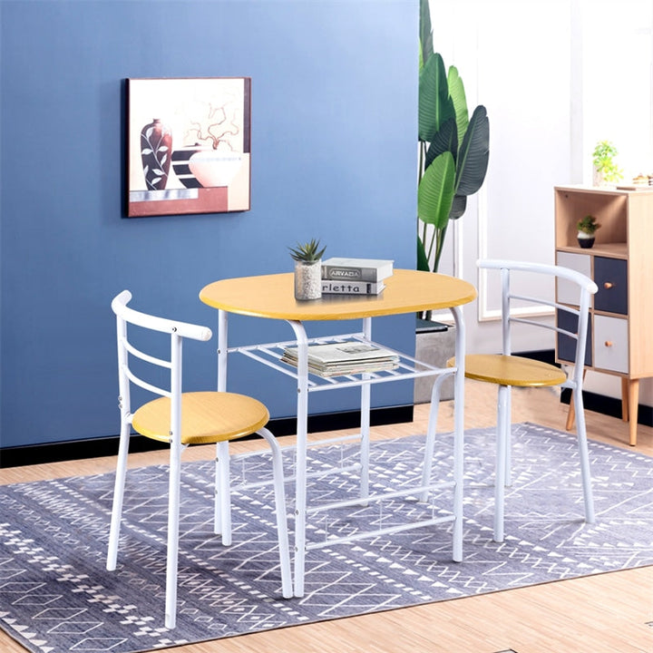 3 Pieces Space-Saver Dining Table Set Bistro Set with Shelf Storage and 2 Chairs