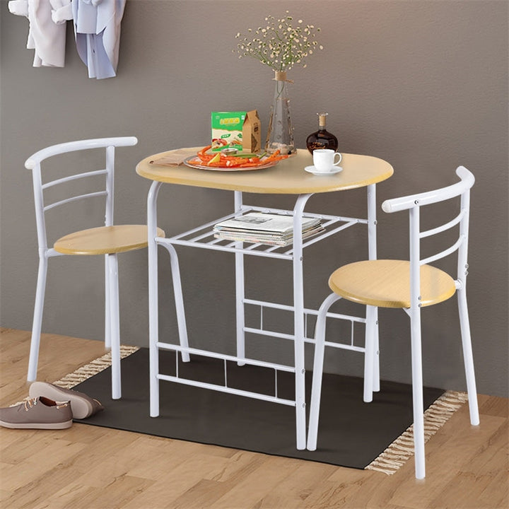 3 Pieces Space-Saver Dining Table Set Bistro Set with Shelf Storage and 2 Chairs