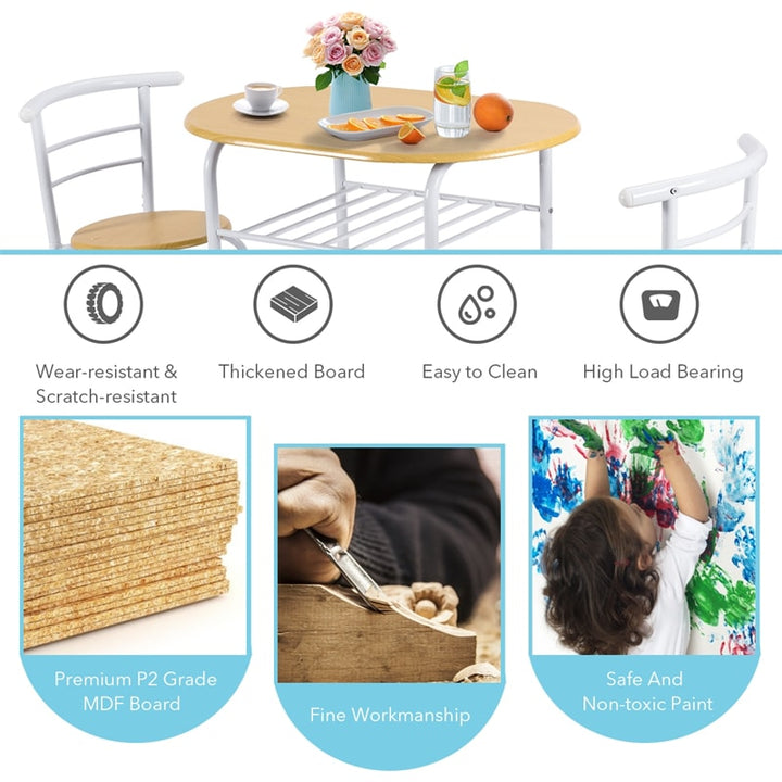 3 Pieces Space-Saver Dining Table Set Bistro Set with Shelf Storage and 2 Chairs
