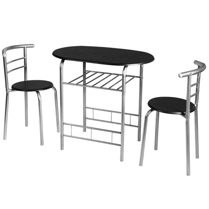 3 Pieces Space-Saver Dining Table Set Bistro Set with Shelf Storage and 2 Chairs