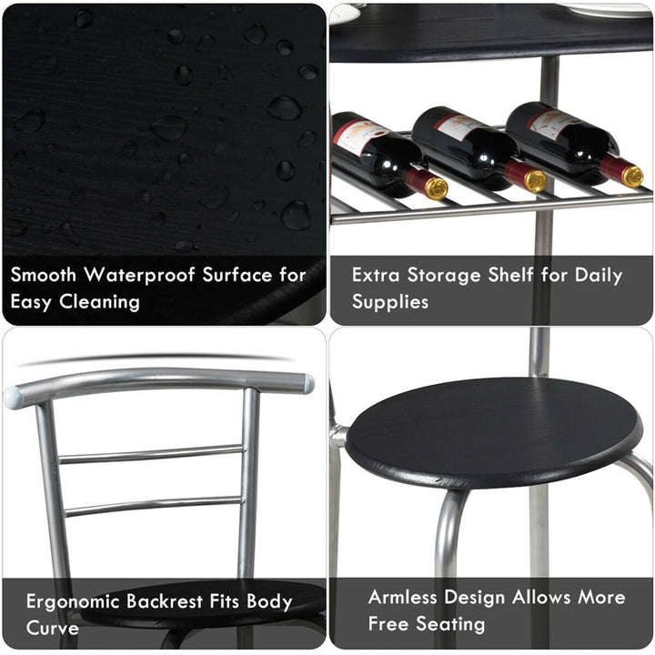 3 Pieces Space-Saver Dining Table Set Bistro Set with Shelf Storage and 2 Chairs