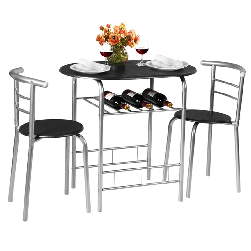 3 Pieces Space-Saver Dining Table Set Bistro Set with Shelf Storage and 2 Chairs