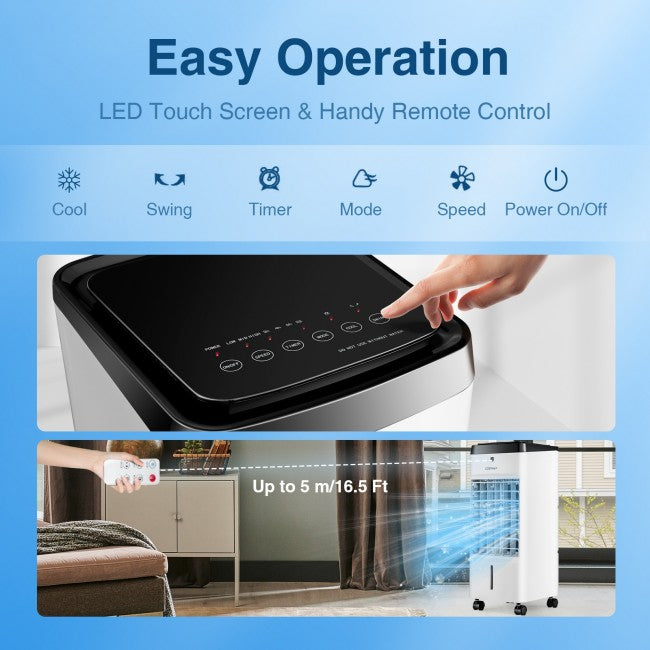 3-in-1 Evaporative Air Cooler Portable Air Conditioner Humidifier with Remote Control and 4 Modes