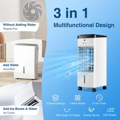 3-in-1 Evaporative Air Cooler Portable Air Conditioner Humidifier with Remote Control and 4 Modes