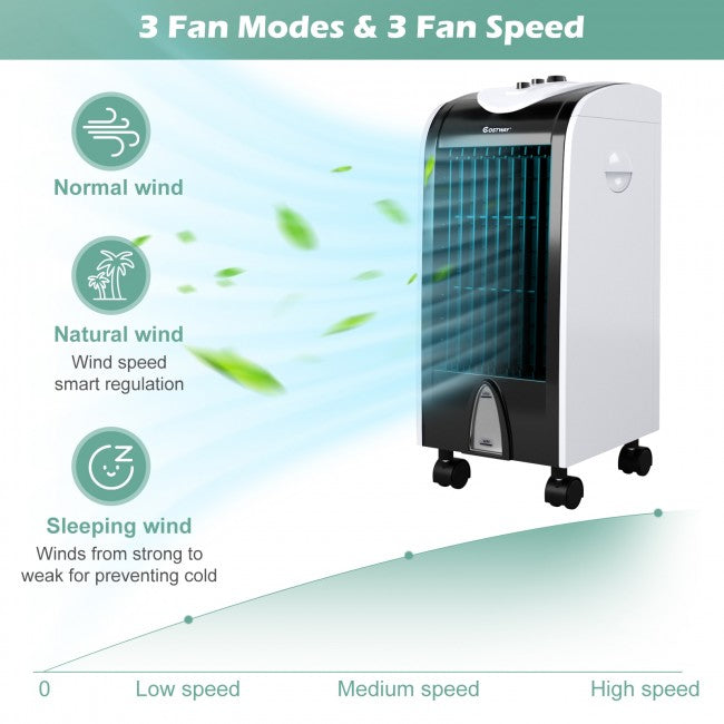 3-in-1 Indoor Portable Evaporative Air Cooler Humidifier with 3 Wind Modes and Speeds