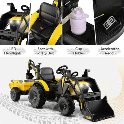 3-in-1 Kids Electric Ride-on Tractor Excavator Bulldozer 12V Battery Powered Toy Car with 2 Driving Modes