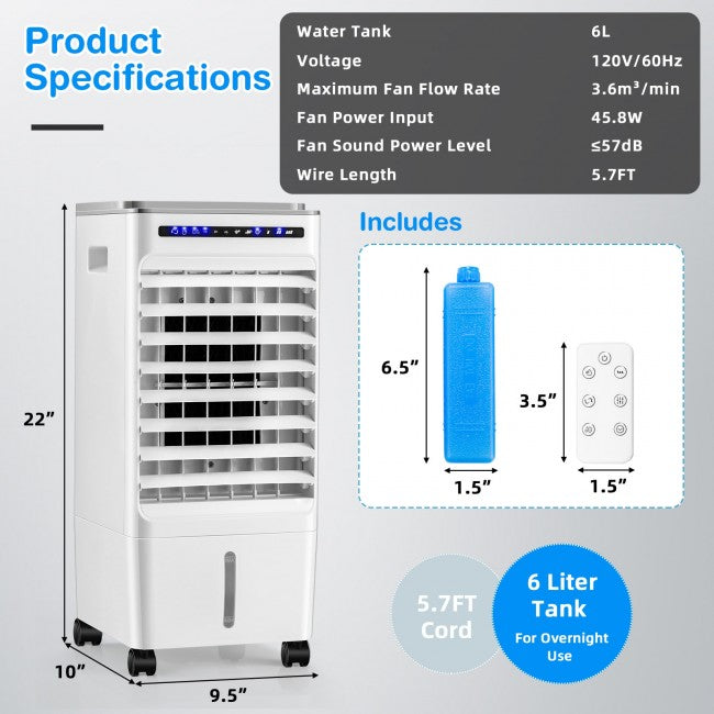 3-in-1 Portable Evaporative Air Cooler Indoor Air Humidifier Purifier with Remote Control and Timer