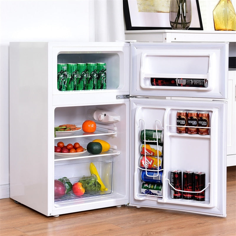 3.2 cu ft. Stainless Steel Compact Refrigerator 2-Door Mini Freezer Cooler Fridge with Removable Glass Shelves