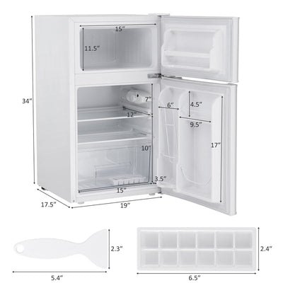 3.2 cu ft. Stainless Steel Compact Refrigerator 2-Door Mini Freezer Cooler Fridge with Removable Glass Shelves