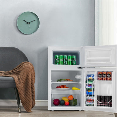 3.2 cu ft. Stainless Steel Compact Refrigerator 2-Door Mini Freezer Cooler Fridge with Removable Glass Shelves