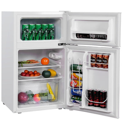 3.2 cu ft. Stainless Steel Compact Refrigerator 2-Door Mini Freezer Cooler Fridge with Removable Glass Shelves