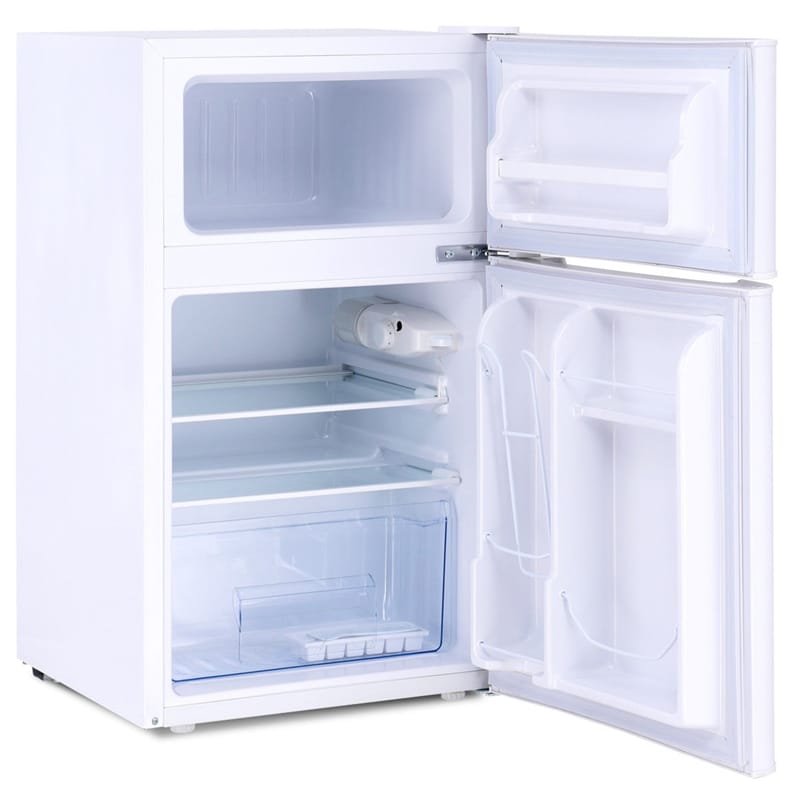 3.2 cu ft. Stainless Steel Compact Refrigerator 2-Door Mini Freezer Cooler Fridge with Removable Glass Shelves