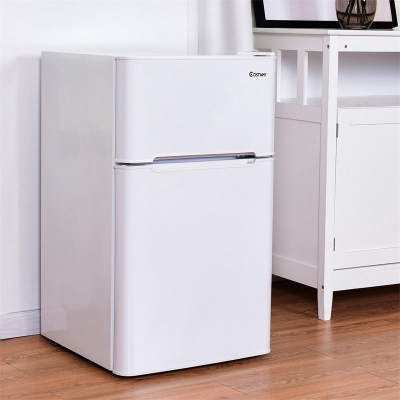 3.2 cu ft. Stainless Steel Compact Refrigerator 2-Door Mini Freezer Cooler Fridge with Removable Glass Shelves