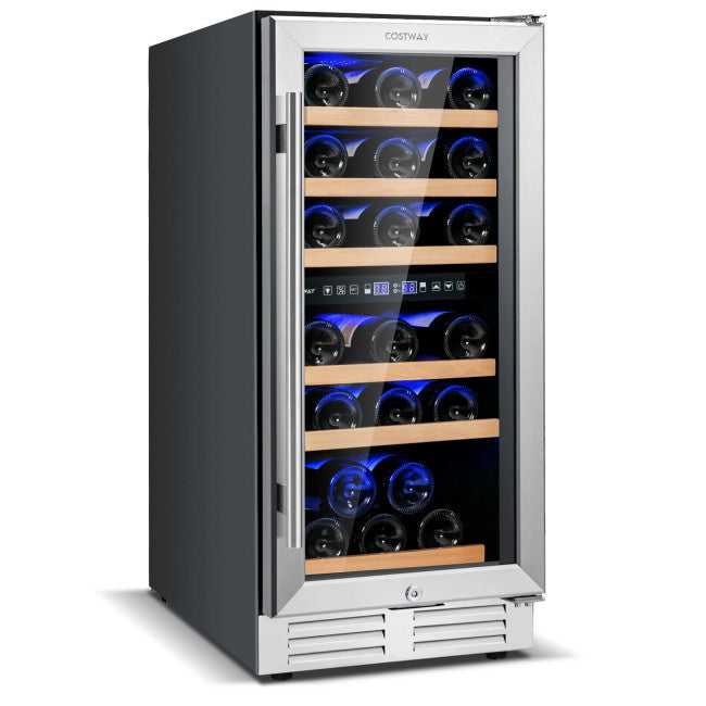 30-Bottle Freestanding Wine Cooler Refrigerator 15 Inch Dual Zone Beverage Fridge with Temperature Memory