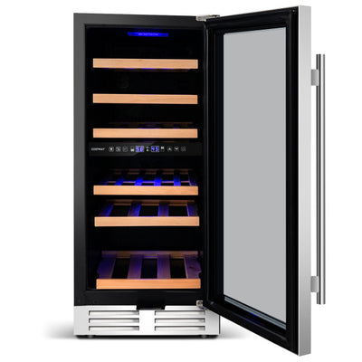 30-Bottle Freestanding Wine Cooler Refrigerator 15 Inch Dual Zone Beverage Fridge with Temperature Memory