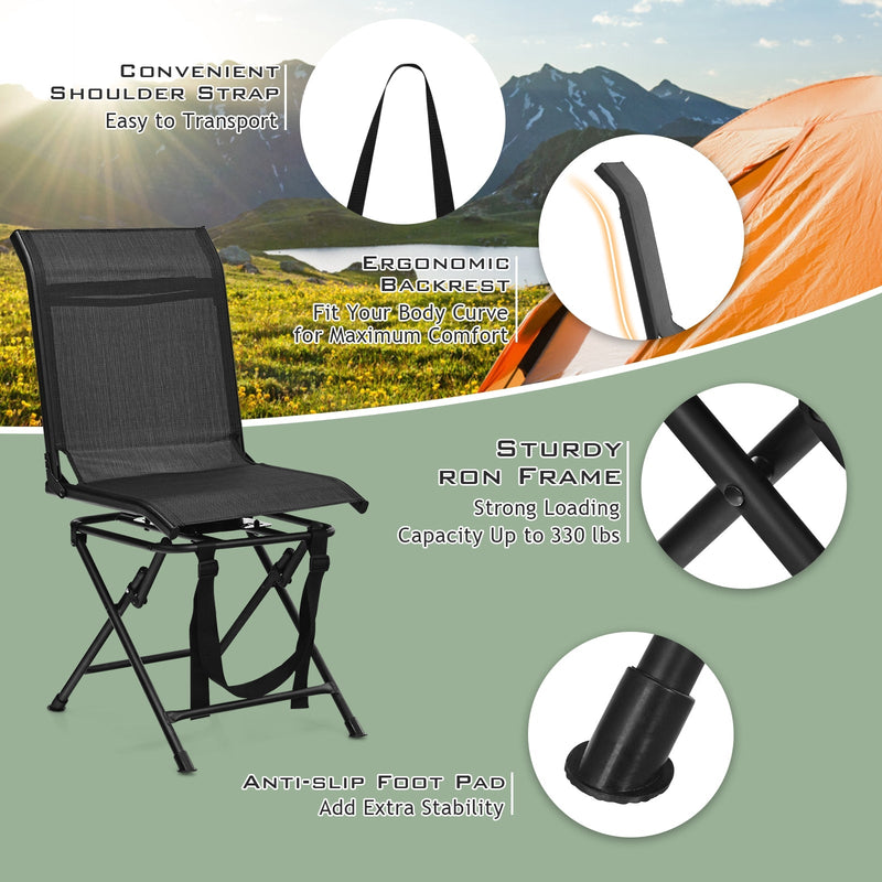 Foldable 360-degree Swivel Hunting Camping Chair with Iron Frame for All-weather Outdoor