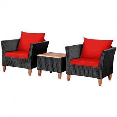 3 Pieces Outdoor Wicker Furniture Set Patio Conversation Sofa Set with Cushion and Table