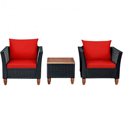 3 Pieces Outdoor Wicker Furniture Set Patio Conversation Sofa Set with Cushion and Table