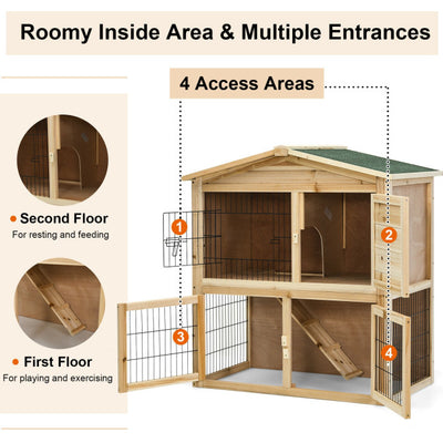 Wooden Chicken Coop Large Bunny Rabbit Cage with Ramp