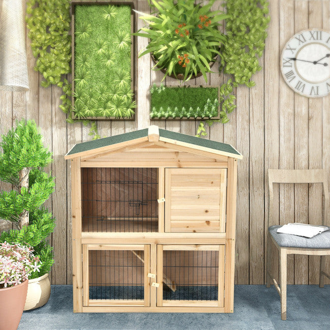 Wooden Chicken Coop Large Bunny Rabbit Cage with Ramp